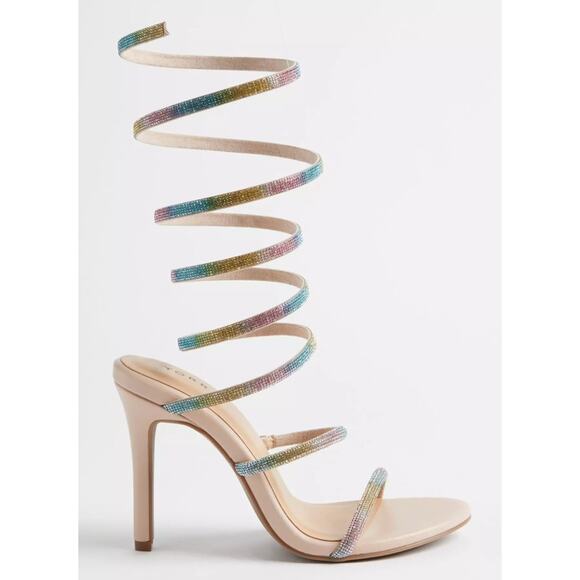 Torrid 7 wide width Rainbow Lace Up Embroidered Heel Sandal - Picture 2 of 4